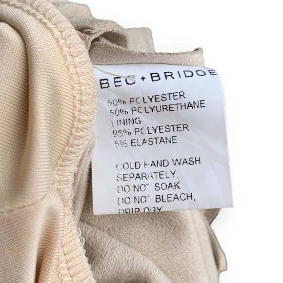 Bec + Bridge Mini Dress Vegan Leather Ruched Tuck Neutral Tan - Picture 13 of 16